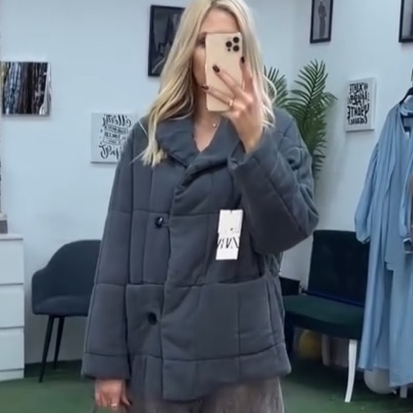 ZARA ZW Collection Charcoal Grey Quilted Jacket Oversized size M-L, NEW - Picture 4 of 4